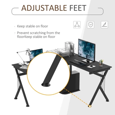 HOMCOM 61 Inch Modern Reversible L-Shaped Home Office Desk Computer Laptop Table Gaming Desk Corner Workstation With CPU Stand, Space Saving, Black 5 HOMCOM 61 Inch Modern Reversible L-Shaped Home Office Desk Computer Laptop Table Gaming Desk Corner Workstation With CPU Stand, Space Saving, Black - Image 5