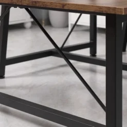 HOMCOM Industrial 3-Piece Dining Table Set, Rectangular Kitchen Table And Chairs For 4 People, Space-Saving Dinner Table Two Benches, Rustic Brown -Homcom GUEST c055d260 982a 41bc b3e2 03fb60facb26