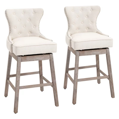 HOMCOM Upholstered Fabric Bar Height Bar Stools Set Of 2, 180° Swivel Nailhead-Trim Pub Chairs, 30" Seat Height With Rubber Wood Legs 6 HOMCOM Upholstered Fabric Bar Height Bar Stools Set Of 2, 180° Swivel Nailhead-Trim Pub Chairs, 30" Seat Height With Rubber Wood Legs - Image 6