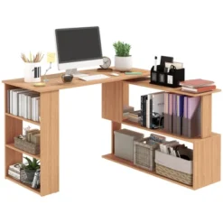 HOMCOM 360° Rotating Home Office Desk L Shaped Corner Computer Desk With Storage Shelves, Writing Table Workstation 17 HOMCOM 360° Rotating Home Office Desk L Shaped Corner Computer Desk With Storage Shelves, Writing Table Workstation -Homcom GUEST c27e55cc 8495 4c33 a794 efeaafdefccf