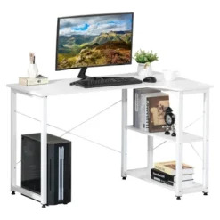 HOMCOM L-Shaped Computer Desk Home Office Corner Desk Study Workstation Table With With Wide Desktop, 2 Side Shelves, Steel Frame -Homcom GUEST c33afa44 9b0a 4152 8ec9 ac15074484bd