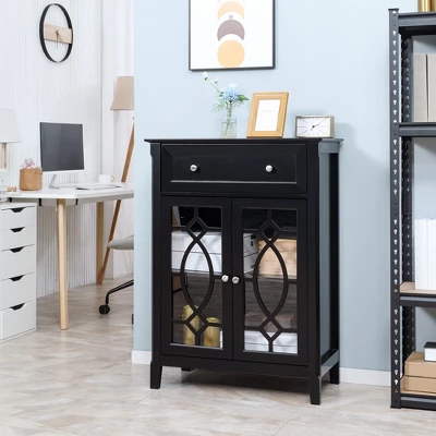 HOMCOM Kitchen Cabinet, Storage Cabinet, Sideboard Floor Accent Cabinet W/ 2 Glass Doors, Drawer, Adjustable Shelves For Living Room Entryway, Black 1 HOMCOM Kitchen Cabinet, Storage Cabinet, Sideboard Floor Accent Cabinet W/ 2 Glass Doors, Drawer, Adjustable Shelves For Living Room Entryway, Black