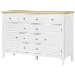 HOMCOM Modern Sideboard With Drawers, Buffet Cabinet With Storage Cabinets, Adjustable Shelves For Living Room, Kitchen, White -Homcom GUEST c476140c 6c22 4067 b4d7 d693c795b6fd