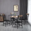 HOMCOM Industrial Dining Table Set Space-Saving Kitchen Table And Chairs Set With Round Table Padded Seat And Steel Frame Brown 5 Piece