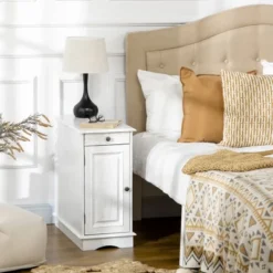 HOMCOM Side Table With Flip Top, Slim End Table With Storage Drawer And Cabinet For Living Room