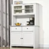 HOMCOM 63.5" Kitchen Buffet With Hutch, Pantry Storage Cabinet With 4 Shelves, Drawers, Framed Glass Doors, Open Microwave Countertop, Antique White