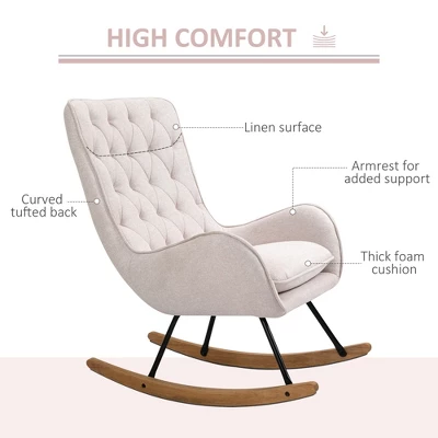 HomCom Mid-Century Tufted Wingback Fabric Rocking Chair 5 HomCom Mid-Century Tufted Wingback Fabric Rocking Chair - Image 5