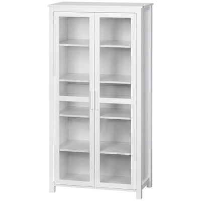 HOMCOM Freestanding Kitchen Pantry, 5-tier Storage Cabinet With Adjustable Shelves And 2 Glass Doors, White 3 HOMCOM Freestanding Kitchen Pantry, 5-tier Storage Cabinet With Adjustable Shelves And 2 Glass Doors, White - Image 3