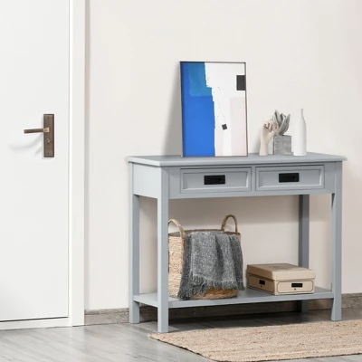HOMCOM Console Table With 2 Storage Drawers And Open Shelf, Modern Sofa Table For Hallway, Living Room, Or Bedroom, Gray 2 HOMCOM Console Table With 2 Storage Drawers And Open Shelf, Modern Sofa Table For Hallway, Living Room, Or Bedroom, Gray - Image 2