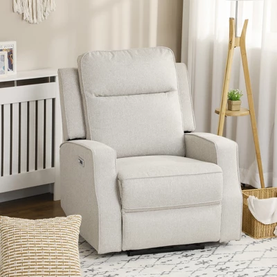 HOMCOM Electric Power Recliner Armchair With USB Charging Station, Sofa Recliner With Linen Upholstered Seat And Retractable Footrest, Cream White 2 HOMCOM Electric Power Recliner Armchair With USB Charging Station, Sofa Recliner With Linen Upholstered Seat And Retractable Footrest, Cream White - Image 2