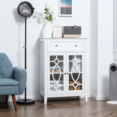 HOMCOM Kitchen Cabinet, Storage Cabinet, Sideboard Floor Accent Cabinet W/ 2 Glass Doors, Drawer, Adjustable Shelves For Living Room Entryway, White 2 HOMCOM Kitchen Cabinet, Storage Cabinet, Sideboard Floor Accent Cabinet W/ 2 Glass Doors, Drawer, Adjustable Shelves For Living Room Entryway, White - Image 2