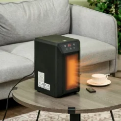 HOMCOM Space Heater For Indoor Use, 1500W Fast Heating Portable Electric Heater With Thermostat, 3 Modes, Remote, 12h Timer For Bedroom Desktop