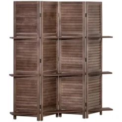 HOMCOM 4-Panel Folding Room Divider, 5.6 Ft Freestanding Paulownia Wood Privacy Screen Panel With Storage Shelves For Bedroom Or Office 12 HOMCOM 4-Panel Folding Room Divider, 5.6 Ft Freestanding Paulownia Wood Privacy Screen Panel With Storage Shelves For Bedroom Or Office -Homcom GUEST c929ff3b 1a15 45b9 8268 f55f004dc389