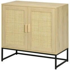 HOMCOM Accent Cabinet, Sideboard Buffet Cabinet With Rattan Doors, Adjustable Shelf And Metal Base, Boho Storage Cabinet, Natural -Homcom GUEST c93bec85 450d 455b acbf 08431b81f735
