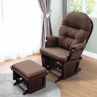 HOMCOM Nursery Glider Rocking Chair With Ottoman, Thick Padded Cushion Seating And Wood Base 2 HOMCOM Nursery Glider Rocking Chair With Ottoman, Thick Padded Cushion Seating And Wood Base - Image 2