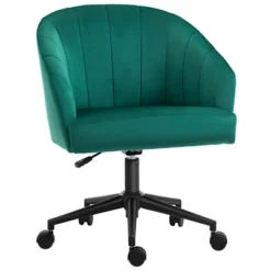 HOMCOM Retro Mid-Back Swivel Fabric Computer Desk Chair Height Adjustable With Metal Base, Leisure Task Chair On Rolling Wheels For Home Office, Green -Homcom GUEST cad0f3f4 2754 4c0c a9b9 3b9c247ea943
