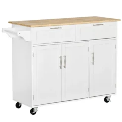 HOMCOM 48" Modern Kitchen Island Cart On Wheels With Storage Drawers, Rolling Utility Cart With Adjustable Shelves, Cabinets And Towel Rack -Homcom GUEST ce3f333c 9294 4d43 b1a1 faa732104b97