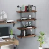 HOMCOM 4-Tier Industrial Pipe Shelves Floating Wall Mounted Bookshelf, Metal Frame Display Rack, 1.25" Thickness Shelving Unit Kitchen, Bar, Brown
