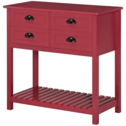 HOMCOM Sideboard Buffet Cabinet, Storage Serving Console Table With 4 Drawers And Slatted Bottom Shelf For Kitchen, Living Room, Red -Homcom GUEST cf70d046 97e0 42bb 95ad 99da17312eb8
