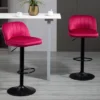 HOMCOM Adjustable Bar Stools Set Of 2, Velvet Counter Height Barstool, Upholstered Kitchen Stool With Swivel Seat, Steel Frame, Footrest For Kitchen Counter And Dining Room, ‎Red