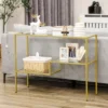HOMCOM Gold Console Table, 39" Tempered Glass Behind Sofa Table, Narrow Entryway Table With Storage Shelves, Steel Frame Glass Table