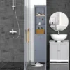 HOMCOM Bathroom Storage Cabinet, Free Standing Bath Storage Unit, Tall Linen Tower With 3-Tier Shelves And Drawer, Gray
