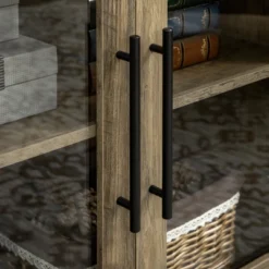 HOMCOM Farmhouse Style Buffet Cabinet, Glass Door Sideboard, Kitchen Storage Cabinet, Coffee Bar For Living Room, Distressed Grey -Homcom GUEST d2cfe890 dce0 4acf a8ca ca56103b2c2f