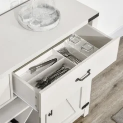 HOMCOM Wooden Farmhouse Sideboard, Storage Buffet Cabinet With 2 Large Drawers, X-Shaped Wine Rack, And Cabinets, Distressed White -Homcom GUEST d4ddff8e 1283 4cfb 871e 7ae784c31ed9