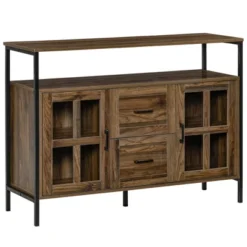 HOMCOM Rustic Kitchen Sideboard, Serving Buffet Storage Cabinet With Adjustable Shelves, Glass Doors, And 2 Drawers For Living Room 12 HOMCOM Rustic Kitchen Sideboard, Serving Buffet Storage Cabinet With Adjustable Shelves, Glass Doors, And 2 Drawers For Living Room -Homcom GUEST d4ed44e8 8739 40d3 8660 39fcc46235d5