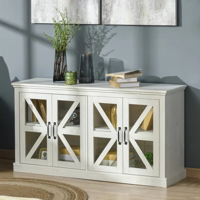 HOMCOM Rustic Kitchen Sideboard, Glass Door Buffet Cabinet, TV Stand With Adjustable Shelf For Dining Room, White 1 HOMCOM Rustic Kitchen Sideboard, Glass Door Buffet Cabinet, TV Stand With Adjustable Shelf For Dining Room, White