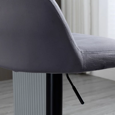 HOMCOM Adjustable Bar Stools Set Of 2, Velvet Counter Height Barstool, Upholstered Kitchen Stool With Swivel Seat, Steel Frame, Footrest, Gray 5 HOMCOM Adjustable Bar Stools Set Of 2, Velvet Counter Height Barstool, Upholstered Kitchen Stool With Swivel Seat, Steel Frame, Footrest, Gray - Image 5