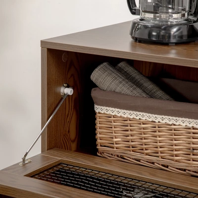 HOMCOM Industrial Buffet Cabinet, Kitchen Sideboard With Metal Grid Flip Drawer, 2-Tier Cabinet, Adjustable Shelf For Living Room, Dining Room, Walnut 5 HOMCOM Industrial Buffet Cabinet, Kitchen Sideboard With Metal Grid Flip Drawer, 2-Tier Cabinet, Adjustable Shelf For Living Room, Dining Room, Walnut - Image 5