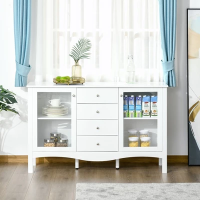 HOMCOM Modern Sideboard, Serving Buffet Cabinet, Cupboard With Glass Doors, Drawers And Adjustable Shelves For Living Room, White 2 HOMCOM Modern Sideboard, Serving Buffet Cabinet, Cupboard With Glass Doors, Drawers And Adjustable Shelves For Living Room, White - Image 2