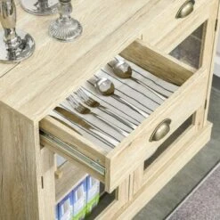 HOMCOM Rustic Farmhouse Sideboard, Buffet Cabinet With 2 Glass Doors, Adjustable Shelves And 2 Drawers For Kitchen, Living Room, Oak -Homcom GUEST d89d0146 862c 4845 8dac 5640d2efa823