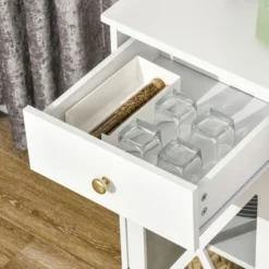 HOMCOM 45" Farmhouse Style Kitchen Sideboard, Serving Buffet Cabinet, Storage Cupboard With Glass Doors And 3 Drawers, White 9 HOMCOM 45" Farmhouse Style Kitchen Sideboard, Serving Buffet Cabinet, Storage Cupboard With Glass Doors And 3 Drawers, White -Homcom GUEST d8e0e37f 455f 4169 84a7 1d8a2796091c