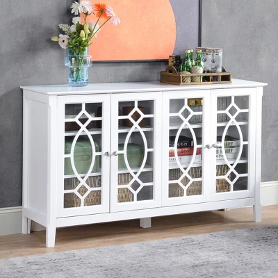 HOMCOM Modern Sideboard With Storage, Console Table, Buffet Cabinet With Glass Doors For Living Room, White 2 HOMCOM Modern Sideboard With Storage, Console Table, Buffet Cabinet With Glass Doors For Living Room, White - Image 2
