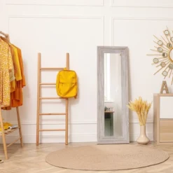 HOMCOM 64"x21" Wood Full Length Mirror, Farmhouse Decorative Wall Mirror, Hanging And Leaning Floor Mirror, Vertical Or Horizontal, Distressed Gray