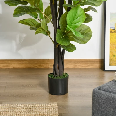 HOMCOM 4.5FT Artificial Fiddle Leaf Fig Tree, Faux Decorative Plant In Nursery Pot For Indoor Or Outdoor Décor 4 HOMCOM 4.5FT Artificial Fiddle Leaf Fig Tree, Faux Decorative Plant In Nursery Pot For Indoor Or Outdoor Décor - Image 4