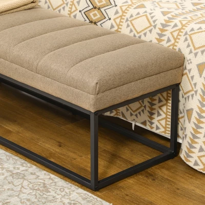 HOMCOM 47.25" End Of Bed Bench With Channel Tufted Design, Upholstered Ottoman Bench With Steel Legs For Bedroom, Entryway, Brown 5 HOMCOM 47.25" End Of Bed Bench With Channel Tufted Design, Upholstered Ottoman Bench With Steel Legs For Bedroom, Entryway, Brown - Image 5