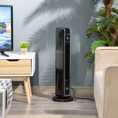 HOMCOM Ceramic Tower Heater, Oscillating Space Heater With Remote Control, Timer, Tip-Over & Overheat Protect, 750W/1500W, Black 2 HOMCOM Ceramic Tower Heater, Oscillating Space Heater With Remote Control, Timer, Tip-Over & Overheat Protect, 750W/1500W, Black - Image 2