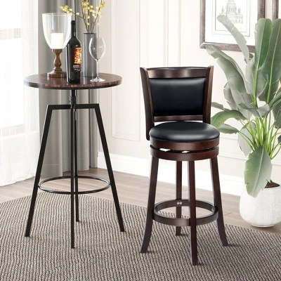 HOMCOM Classic Bar Stool Swivel Barstool With PU Leather Upholstered Mid-Back And Footrest, 30.25 Inch Seat Height, Black 2 HOMCOM Classic Bar Stool Swivel Barstool With PU Leather Upholstered Mid-Back And Footrest, 30.25 Inch Seat Height, Black - Image 2