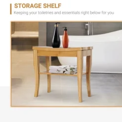 HOMCOM Long Bamboo Shower Bench Seat, 20" Wooden Spa Shower Stool With Underneath Storage Shelf Shoe Organizer -Homcom GUEST df3a8211 d7be 4445 98c3 71682002e659