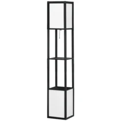 HOMCOM Modern Floor Lamp With Shelves & Dual Ambient Lighting, Tall Standing Lamp For Living Room, Bedroom, Fabric Lampshade, Black 7 HOMCOM Modern Floor Lamp With Shelves & Dual Ambient Lighting, Tall Standing Lamp For Living Room, Bedroom, Fabric Lampshade, Black -Homcom GUEST e15fdd29 2908 4e2b a2a2 e756b0cfd9a2