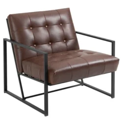 HOMCOM Mid-Century Modern Accent Chair Faux Leather Sofa Button Tufted Armchair With Metal Frame, Brown -Homcom GUEST e1dd47d4 beba 47e6 9a89 6722ff25d137