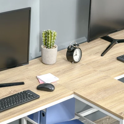 HOMCOM 83" Two Person Computer Desk With 2 Storage Shelves, Double Desk Workstation With Book Shelf, Long Desk Table For Home Office, Natural 4 HOMCOM 83" Two Person Computer Desk With 2 Storage Shelves, Double Desk Workstation With Book Shelf, Long Desk Table For Home Office, Natural - Image 4