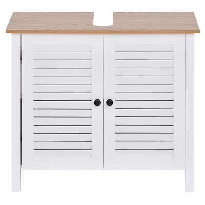 HOMCOM Under-Sink Storage Cabinet With Double Layers Bathroom Cabinet Space Saver Organizer 2 Door Floor Cabinet, White 3 HOMCOM Under-Sink Storage Cabinet With Double Layers Bathroom Cabinet Space Saver Organizer 2 Door Floor Cabinet, White - Image 3