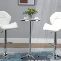 Homcom 17 HomCom 24 Inch Round Bar Table 43" H Adjustable Stainless Steel Top Aluminum Frame Home Pub Bistro