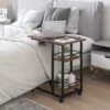HOMCOM C Shaped End Table With Storage Shelves, Mobile Side Table With Wheels For Sofa Couch, Bed, Metal Frame, Rustic Brown