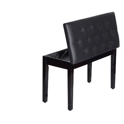 HOMCOM Traditional Country Birchwood Faux Leather Padded 2 Person Piano Bench - Black 6 HOMCOM Traditional Country Birchwood Faux Leather Padded 2 Person Piano Bench - Black - Image 6