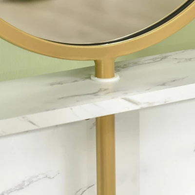 HOMCOM Modern Vanity Makeup Desk With Mirror, Dressing Table With Open Storage, Faux Marble Finish And Steel Frame For Bedroom, White And Gold 4 HOMCOM Modern Vanity Makeup Desk With Mirror, Dressing Table With Open Storage, Faux Marble Finish And Steel Frame For Bedroom, White And Gold - Image 4